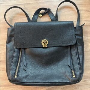Fossil Black Leather Backpack with Gold Hardware